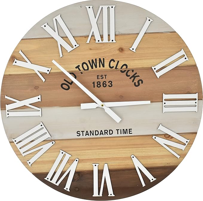 18" Wooden Multi Color Rustic Farmhouse Wall Clock (Wood, 18 inch)