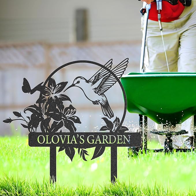 Personalized Metal Garden Sign, Custom Name Stake Decor, Hummingbird Yard Art, Outdoor Gardening Metal Decor, Home Garden Stake, Gifts for Gardeners