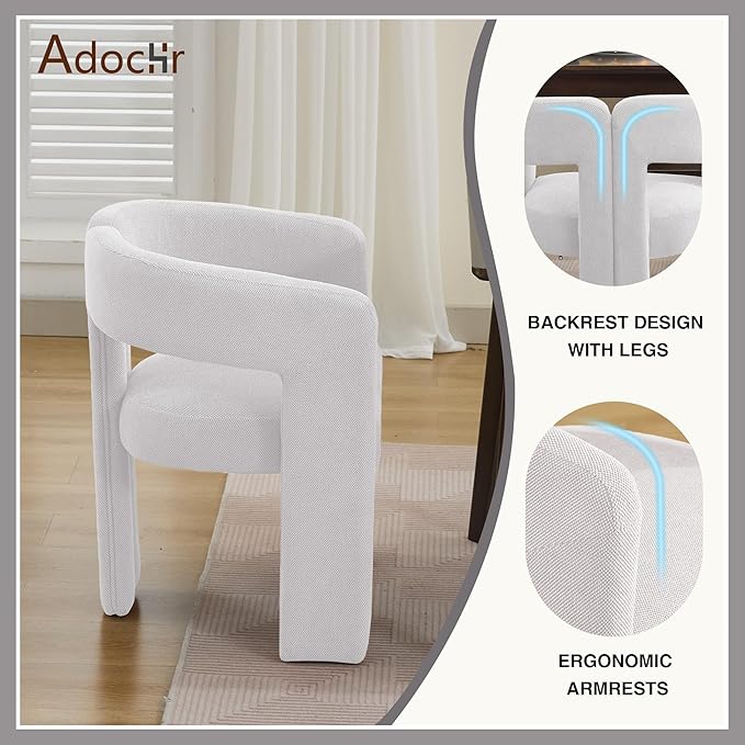 Modern Barrel Dining Chairs, Upholstered Linen Dining Room Chair with Wooden Legs, Accent Chairs for Kitchen/Dining Room/Living Room, Grey