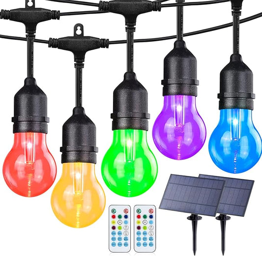 96FT Solar Outdoor String Lights with Remote, 30 Shatterproof Edison Bulbs, Dimmable Color Changing Commercial Patio Lights for Cafe, Yard, Garden, Bistro