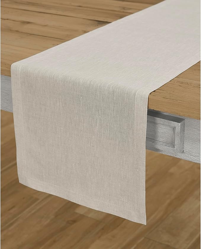 Solino Home Linen Table Runner 72 Inches Long - Athena, 100% Pure Linen Light Natural Table Runner 14 x 72 Inch for Dining, Fall, Autumn, Thanksgiving, Holiday
