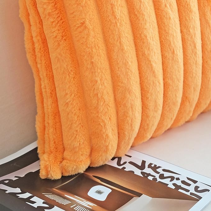 JOJUSIS Pack of 2 Faux Fur Plush Decorative Throw Pillow Covers Couch Cushion Case Soft Pillowcases (Orange, 20 x 20-Inch)