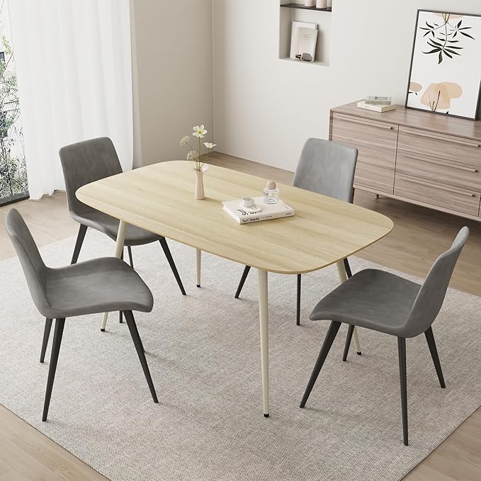 47.2'' Dining Table Set for 4,Modern Wood Dining Table,Leather Dining Chairs 4,Table and Chairs Set of 4,Ideal for Kitchen Dining Room (Cat Scratch Table + 4 Gray Chairs, 47.2")