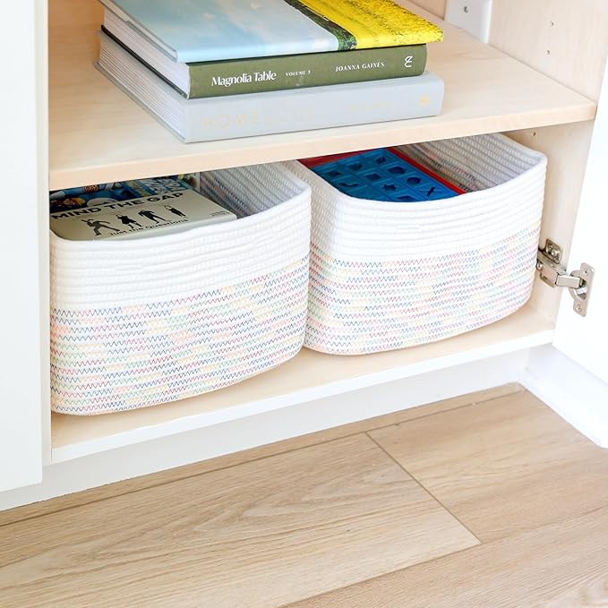 NaturalCozy Storage Baskets 16.8”x13”x7.6” Cotton Rope Woven Baskets for Organizing 3-Pack | Toy Storage Bins | Basket for Shelves, Laundry, Blanket, Clothes, Closet, Kitchen, Bathroom, Gifts