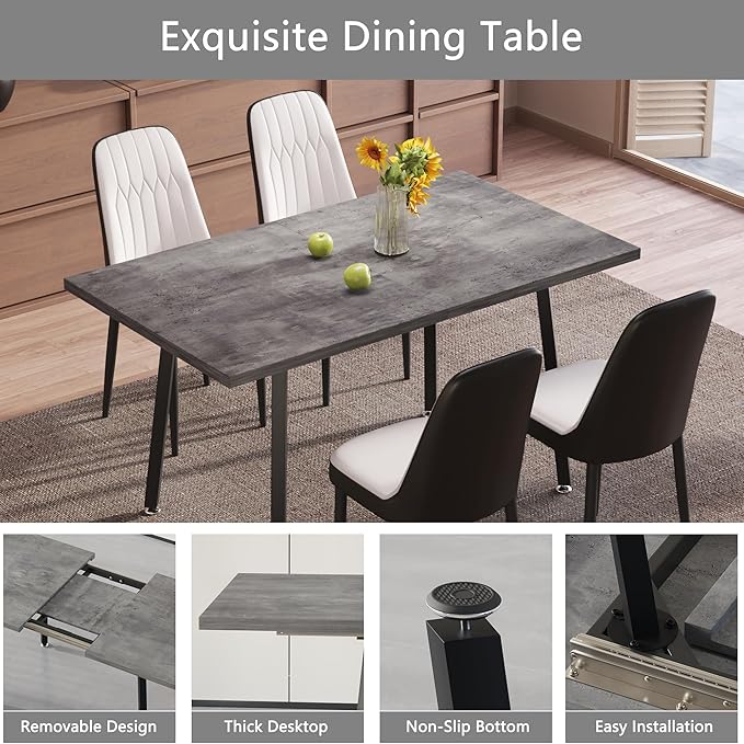 5 Piece Dining Table Set for 4-6,55-71" Extendable Dining Table Set with 4 Upholstered Chairs,Rectangle Kitchen Table Set for Small Space,Dining Room and Office,Grey