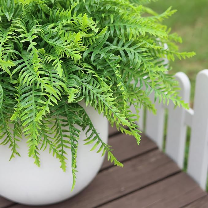 21" Artificial Ferns Plants Topiary - 2 Set for Front Porch Decoration,Fake Boston Fern Potted Plants Faux Greenery Bush UV Resistant for Outdoor Indoor Door Garden Farmhouse Home Decor (Green)