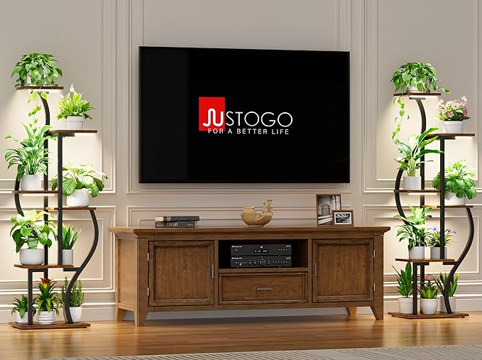 JUSTOGO 53'' Plant Stand Indoor with Grow Lights - 6 Tiered Metal Plant Shelf for Multiple Plants, Corner Rack and Home Decor, Flower Display Rack for Garden, Patio, Living Room