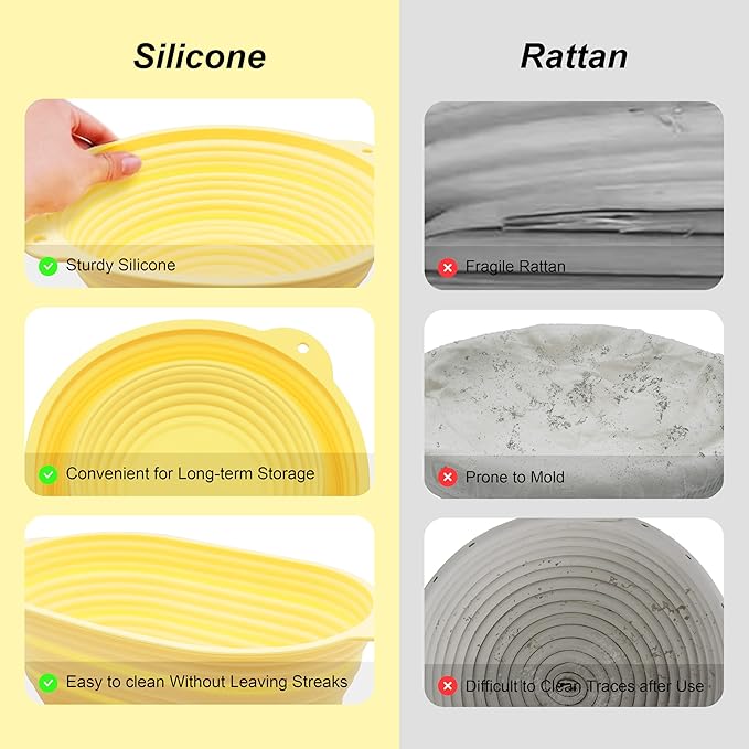 Silicone Proofing Basket Set Round & Oval - D'ita Collapsible Bread Banneton with Tools (Non-Stick, Easy Clean) Complete Baking Gift Kit Bread Proofing for Home Bakers