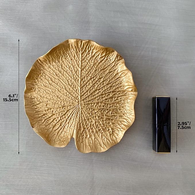 Metal Jewelry Dish, Small Leaf Shaped Ring Holder Jewelry Organizer, Trinket Dish Vanity Tray for Dresser Christmas Birthday Wedding Gifts
