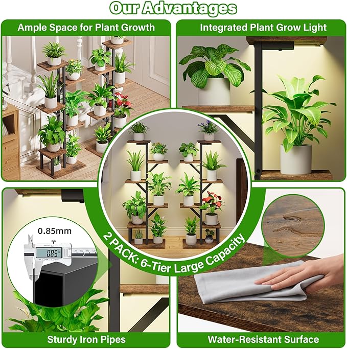 Plant Stand Indoor with Grow Lights - 2 Pack Indoor Plant Shelf, 6 Tiered Indoor Corner Plant Stand Shelves, 40.4" Plant Rack Display for Indoor Plants Multiple, Flower Holder for Living Room Patio Balcony Décor