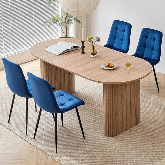 5-Piece Dining Table Set for 4 6 People with Heavy Duty Legs Dining Room Tables Set for 4 Table and Chairs for Living Room Kitchen Apartment(Natural Table with 4 Blue Chairs)