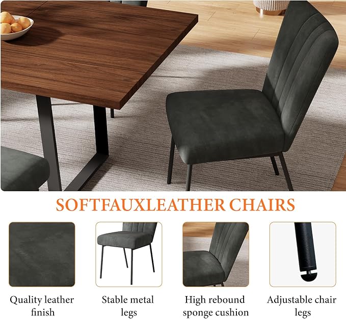63''-79'' Retractable Modern Dining Table And Chair Combination, 6/8 People Family Dining Table Set, Industrial Style Wooden Table Top + Metal Table Legs, Soft-Pack Dining Chair, Suitable For Kitchen