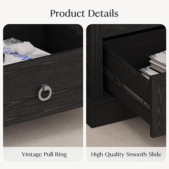 Coffee Table with Storage, 47.2 in Rustic Wooden Center Table with 4 Drawers for Living Room, Easy Assembly Rectangle Home Office Farmhouse Tea Accent Table for Apartment, Oak Black