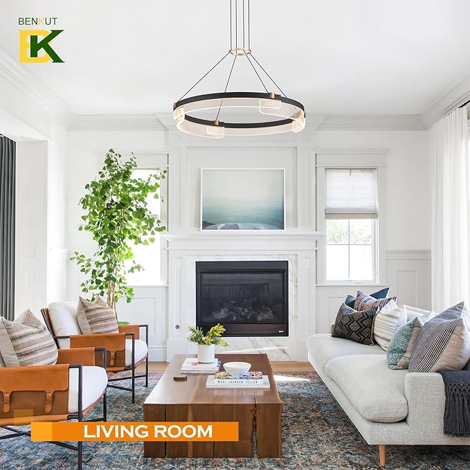 Modern LED Pendant Light Dimmable Black LED Chandelier for Dining Room Pendant Light Fixture Over Table Modern Chandelier Kitchen Island Living Room Entryway, 24 inch 3000K-6500K