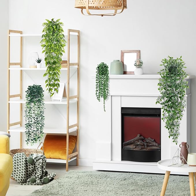 Artificial Hanging Plants for Shelf, 4-Pack Fake Potted Greenery Faux Plant in Pot for Vintage Farmhouse Bathroom Office Desk Wall Bookshelf Room Accessories Décor