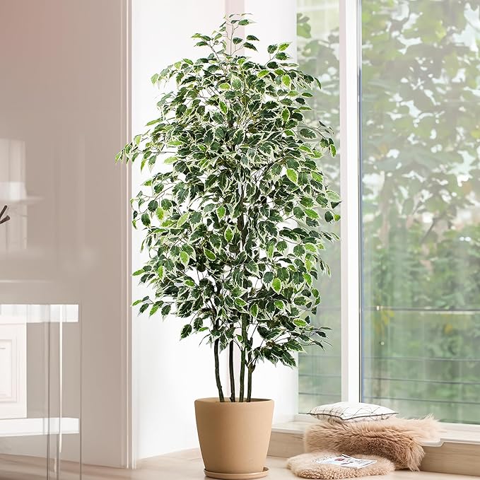 Artificial Ficus Tree，6ft Tall Silk Ficus Tree for Home Decor Indoor & Outdoor Fake Plant Suitable for Living Room,R1802PCS