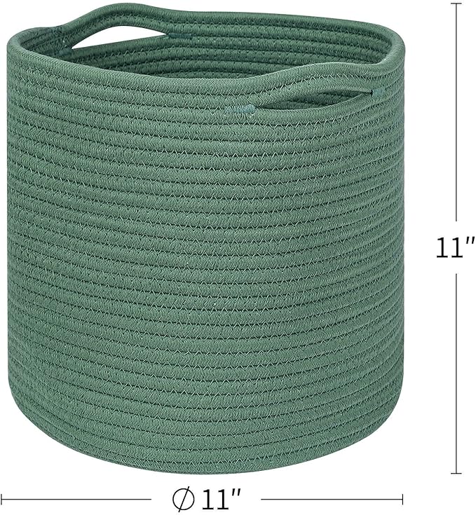 voten Storage Cubes Baskets Bins Organizer 11x11x11'' Fit 12x12''Cube Storage Organizer Bookcases Shelf,Durable Woven Cotton Storage Basket for Organizing,Round 3Pack Green