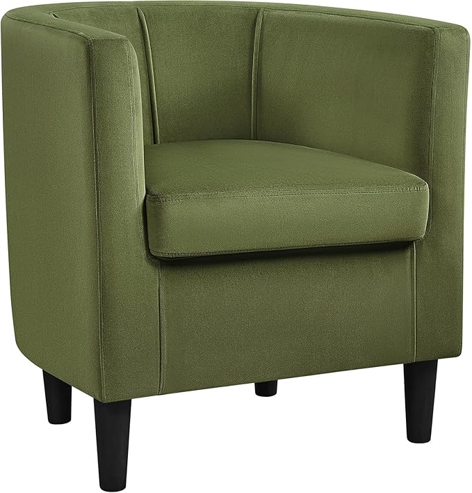 Yaheetech Velvet Accent Chair, Modern and Comfortable Armchairs, Upholstered Barrel Sofa Chair for Living Room Bedroom Waiting Room, Olive Green