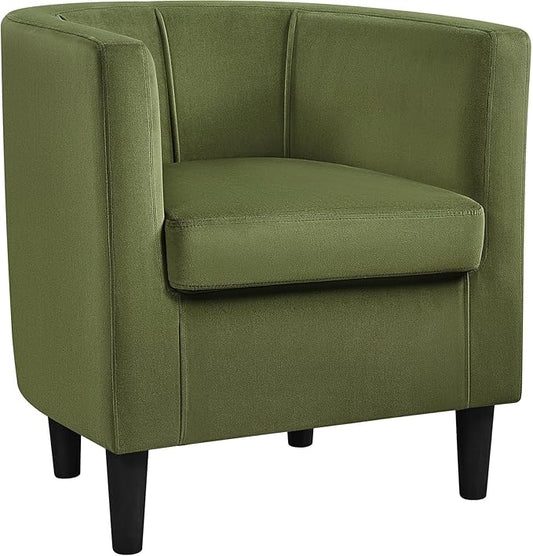 Yaheetech Velvet Accent Chair, Modern and Comfortable Armchairs, Upholstered Barrel Sofa Chair for Living Room Bedroom Waiting Room, Olive Green