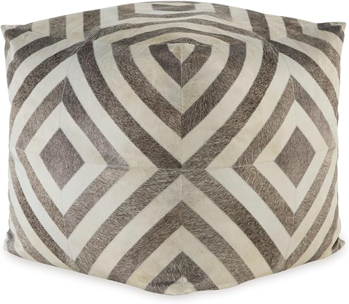 Signature Design by Ashley Hartselle Casual Geometric Patterned Pouf 18 x 18 Inches, Beige & Light Brown