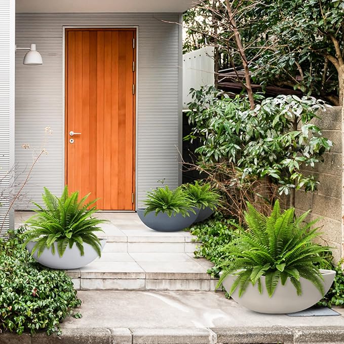 7.7" H x 22" D Round Bowl Fiberstone Planter for Succulent and Lotus, Drainage Hole, Weather Resistant for Indoor and Outdoor Use, Included 2 Extra Coco Mats (Taupe, 19.9" Pot Opening)