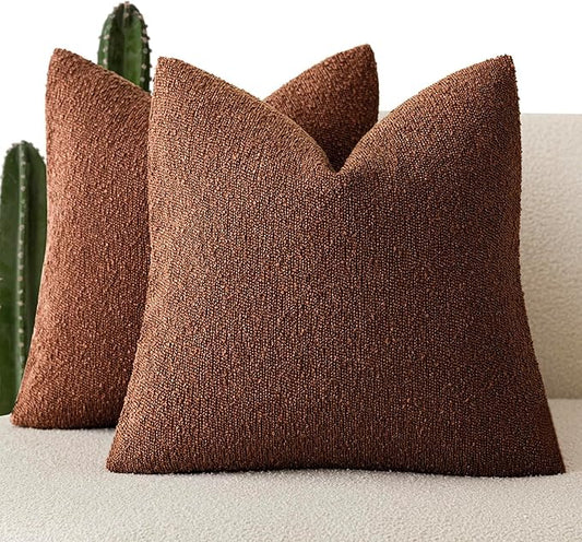 Foindtower Pack of 2 Textured Boucle Throw Pillow Covers Accent Solid Pillow Cases Cozy Soft Decorative Couch Cushion Case for Chair Sofa Bedroom Living Room Home Decor 20x20 Inch Red Taupe