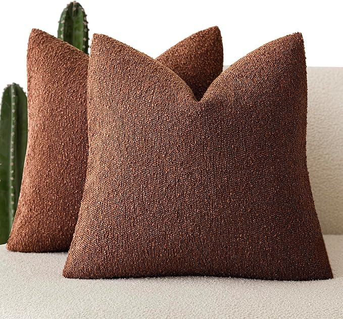Foindtower Set of 2, Decorative Textured Boucle Throw Pillow Covers Accent Solid Pillow Cases Neutral Soft Cozy Couch Cushion Case for Chair Sofa Bedroom Living Room Home Decor 16x16 Inch Red Taupe