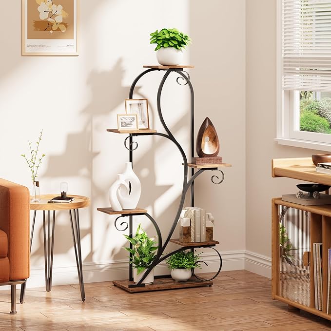 Plant Stand Indoor with Grow Lights, 6 Tiered Arched Plant Shelf, Metal Corner Shelves Display Rack Flower Stand for Living room, Patio