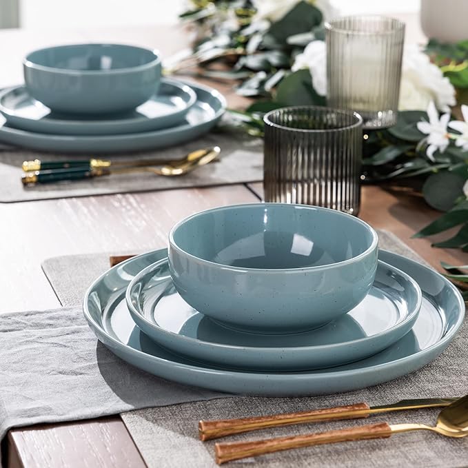 GBHOME Ceramic Dinnerware Set for 4, 12pcs Stoneware Plates and Bowls Sets, Handmade Chip and Scratch Resistant Dishes Set, Dishwasher & Microwave Safe