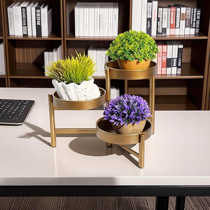Plant Stand 3 Tier Indoor Metal Flower Shelf Corner Tabletop Holders for Garden Balcony Living Room Bedroom Patio Bronze