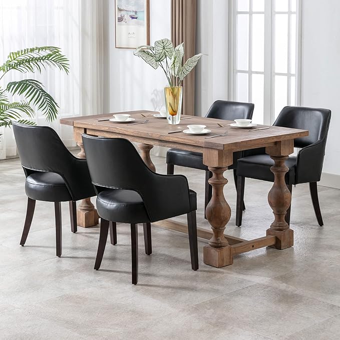 Dining Chairs Set of 4 PU Leather Kitchen Chairs Upholstered Side Chairs Wood Accent Chair for Living Room/Dining Room/Bedroom/Restaurant, Black