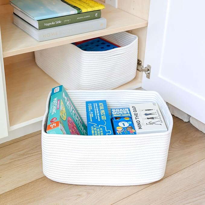 NaturalCozy Storage Baskets 16.8”x13”x7.6” Cotton Rope Woven Baskets for Organizing 3-Pack | Toy Storage Bins | Basket for Shelves, Laundry, Blanket, Clothes, Closet, Kitchen, Bathroom, Gifts
