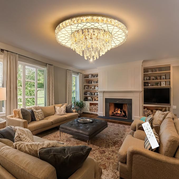 Modern Chandelier Crystal LED Ceiling Chandeliers Light for Bedroom Dining Room with 30W Dimmable Bulbs Gold Lights Fixture