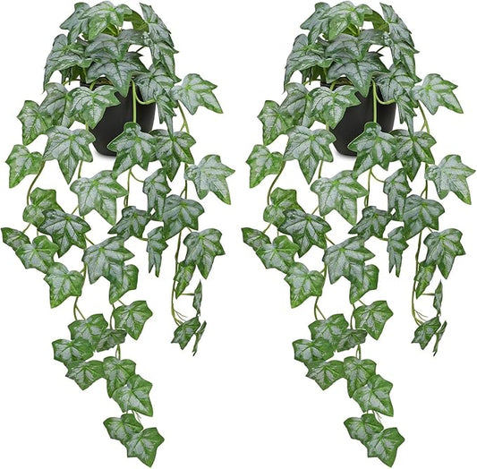 Set of 2 Fake Ivy Plant for Home Decor Indoor Silk Artificial Hanging Plant 25" Fake Ivy Vine Faux Ivy Leaves for House Room Indoor Outdoor Home Shelf Office Desk Plant Decor