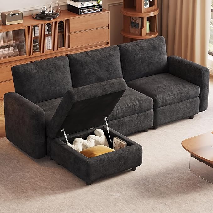 Exlarge Modular Sectional Sofa,111.5" U-Shaped Corduroy Comfy Sectional Couches for Living Room,Modern Deep Seat Sofa,3-Seater Cloud Couches with 1 Movable Ottomans,Flexible Combination (Grey)