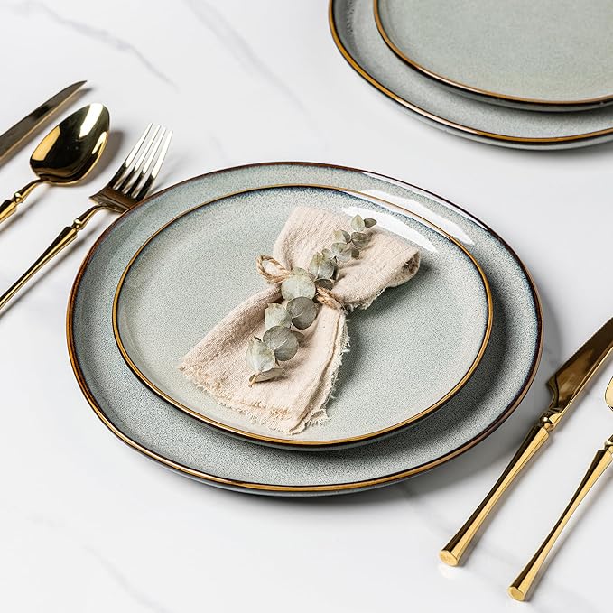 AmorArc Ceramic Dinnerware Sets,Handmade Reactive Glaze Stoneware Plates and Bowls Sets,Highly Scratch Resistant | Dishwasher & Microwave Safe Dishes Set,Service for 6 (18pc)