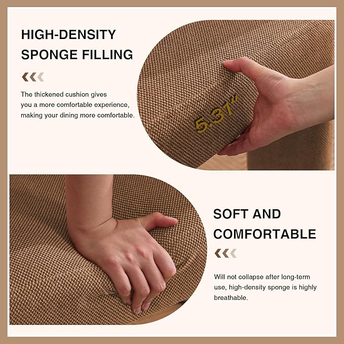 Modern Barrel Dining Chairs Set of 3, Upholstered Linen Dining Room Chair with Wooden Legs, Accent Chairs for Kitchen/Dining Room/Living Room, Brown