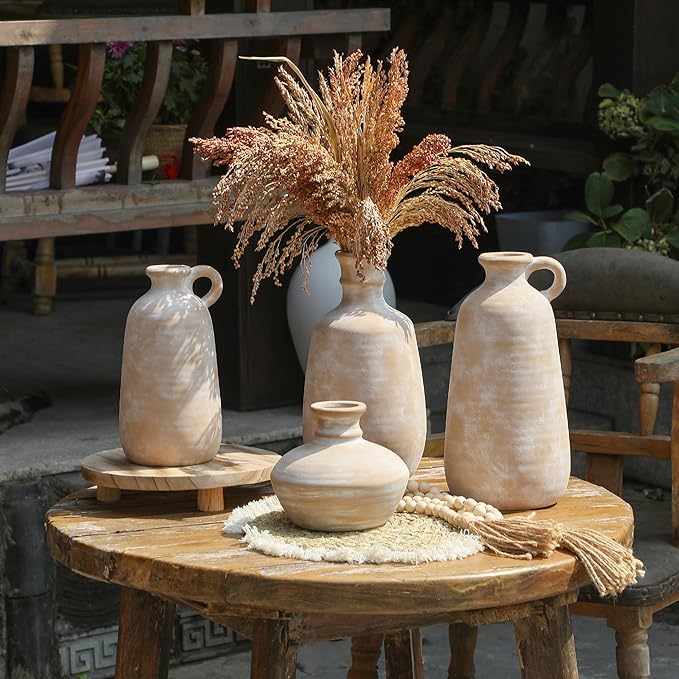 Ceramic Rustic Vase, 12.8" Large Flower Vases Home Decor for Pampas Farmhouse Decorative Pottery Clay Vase for Mantel Entryway Table Living Room Kitchen Bathroom Bedroom