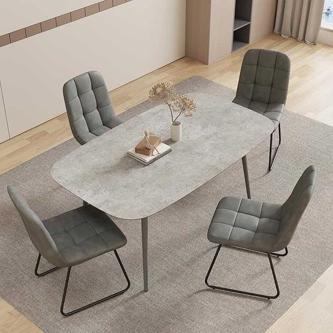 55.1'' Kitchen Table for 4 Persons, Wooden Dining Table With Metal Legs, Rustic Farmhouse Style Rectangular Table for Kitchen, Dining Room and Living Room (Gray)
