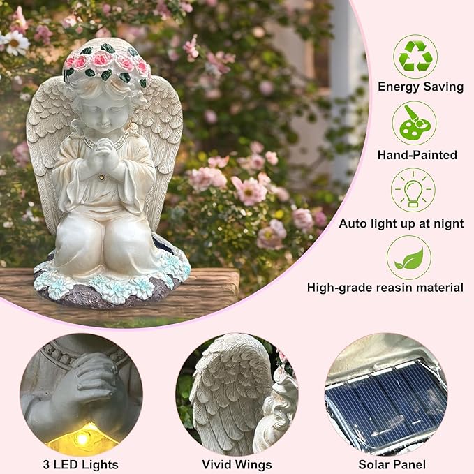YODY Solar Garden Statues Outdoor Decor- Yard Decorations for Patio, Balcony, Backyard, Lawn Ornaments - Angel Figurines with LED Light- Unique Birthday House Warming Gifts for Women, Mom, Grandma