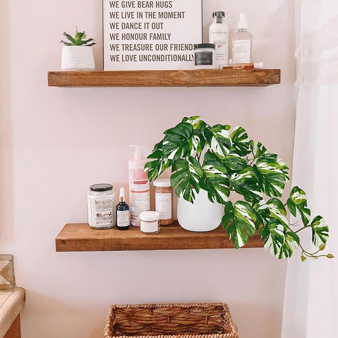 DILATATA Fake Plants Indoor 8 Inch Artificial Monstera Plant in White Ceramic Pot - Faux Potted Tropical Palm Plant for Home Aesthetic Decor Living Room Shelf Office