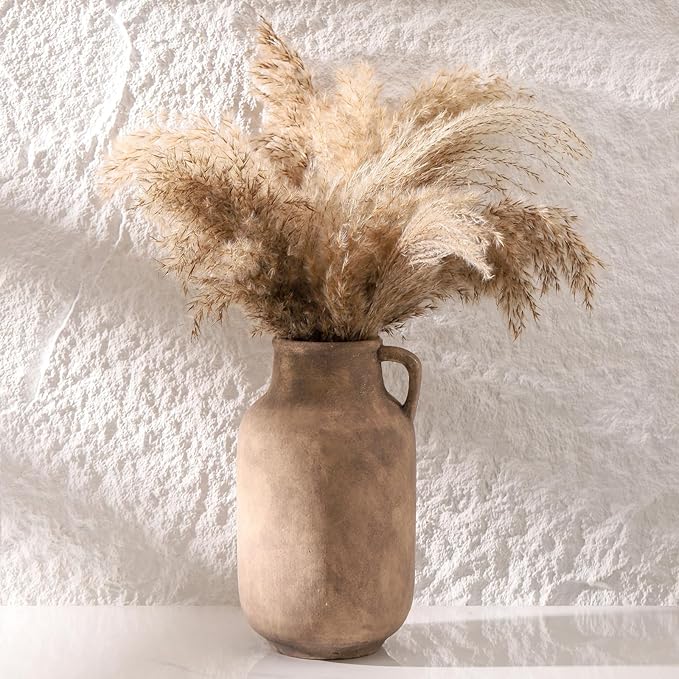 Ceramic Flower Vase Home Decor - 9.7 inch Large Table Flowers Vases Living Room Bedroom Plant Decorations Farmhouse Vintage for Kitchen Shelf Office Coffee Dining Desk House Women (Retro, 9.7")