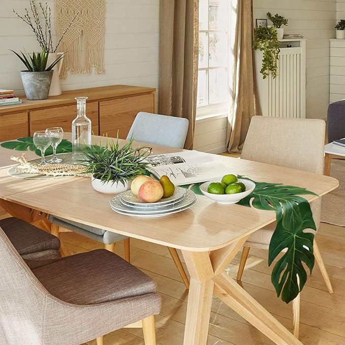 AerWo 4Pcs Artificial Palm Leaves Table Runners 72 Inch, Tropical Palm Leaves Table Runner Faux Leaf Table Cloth for Wedding Hawaiian Luau Jungle Summer Party Tropical Baby Shower Table Decorations