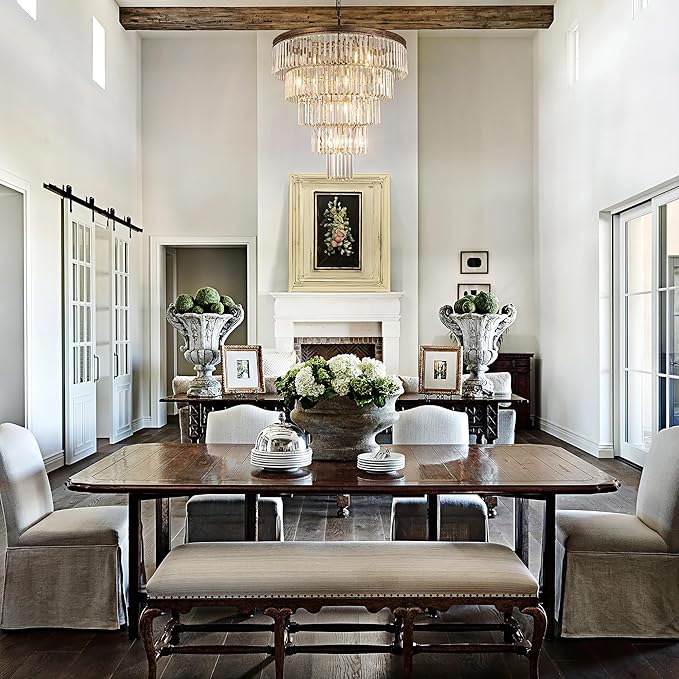 TOCHIC Large Crystal Chandelier for High Ceiling, 40 inch 7-Tier Modern Black Crystal Chandeliers Lighting Fixture, Round Light for Entryway Staircase Foyer Living Room (Bronze, 31.5 Inches)