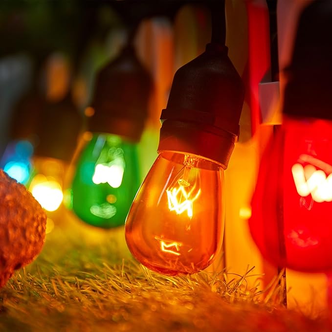 S14 Christmas Replacement Light Bulbs, 50 Pack Glass Edison Vintage Bulbs, 11 Watt, E26 Medium Base, Waterproof Commercial Christmas Bulbs for Indoor Outdoor Home Patio Garden Decoration, Multicolor