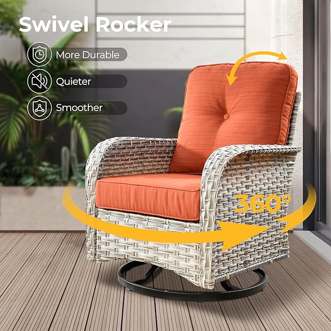 HOOOWOOO Outdoor Sectional Patio Furniture Set,8 Pieces Wicker Conversation Sets,Extra Deep Out Door Sofa Outside Furniture Couch with Swivel Chairs Ottoman,Brick Red