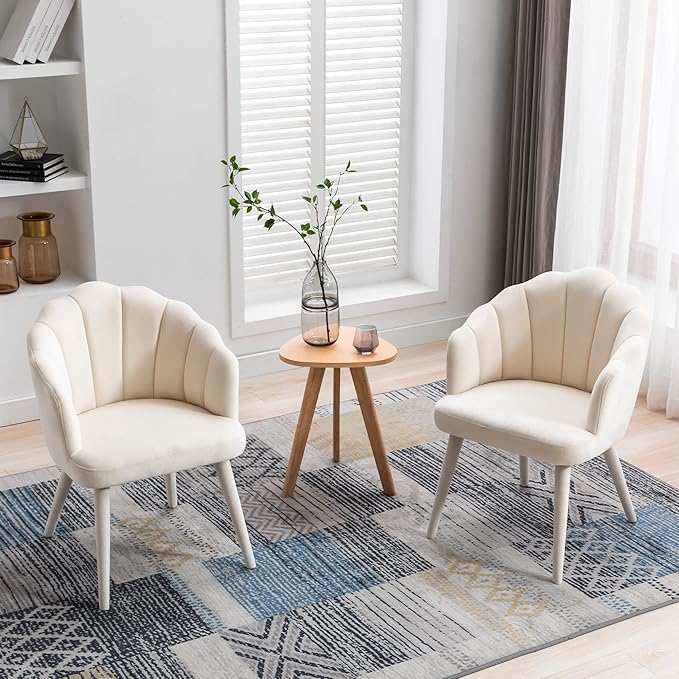 Velvet Dining Chairs Set of 2 Modern Accent Chairs Upholstery Side Chairs with Upholstered Wood Legs for Home Kitchen Living Room, Cream