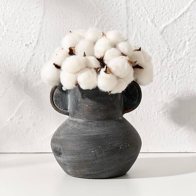 Antique Ceramic Vase with 2 Handles, 6.1 Inch Farmhouse Rustic Vase, Small Decorative Pottery Flower Vases for Home Decor, Wedding, Living Room, Table, Shelf Decor, Black Bronze