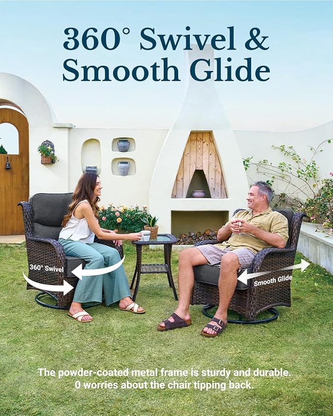 HILLGA Luxury High Back Patio Furniture Set with 6-Inch Thick Cushion, 6-Piece Outdoor Conversation Set with Sofa, Swivel Rocker Chairs & Ottomans, Ideal for Porch Pool Deck Yard (Dark Grey)