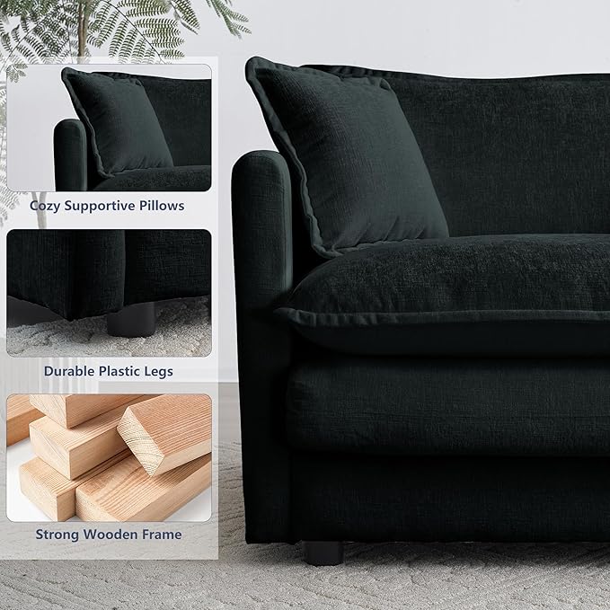 GNIXUU Oversized Accent Chair with Ottoman, Chenille Comfy Single Sofa, Modern Upholstered Lounge Reading Armchair Indoor Cloud Couch with Deep Seat & Pillow for Living Room Bedroom Apartment, Black